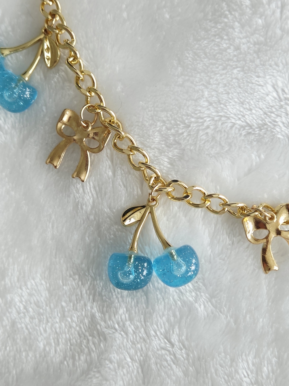 Blue Bow And Cherry Bag Chain with Blue Shimmer Cherries - Picture 8 of 10